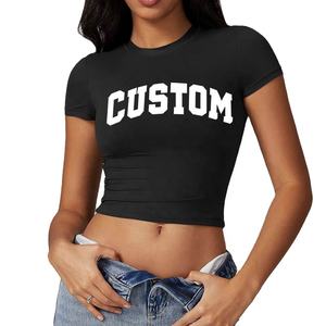 Women Slim Fit Baby Tee Custom Print Logo Cotton T Shirt Short Sleeve Casual Y2K Streetwear <b>Top</b> - Product Image 1