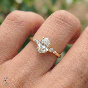 Gold Plated Silver Moissanite <b>Engagement</b> <b>Ring</b> for Women Brilliant Cut Diamond Side Stone Prong Setting Custom Jewelry - Product Image 5