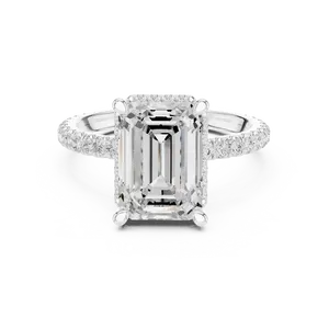3.5ct <b>Emerald</b> Cut Lab Grown Diamond Halo Engagement <b>Ring</b> 10K 14K 18K Solid Gold 0.68 CTW Pave <b>Band</b> IGI Certified - Product Image 3