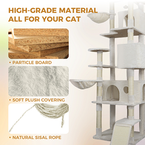 Griffoir moderne pour chat en sisal, arbre à chat multi-niveaux avec meuble-condo beige pour animaux de compagnie d'intérieur, carton amovible - Product Image 5
