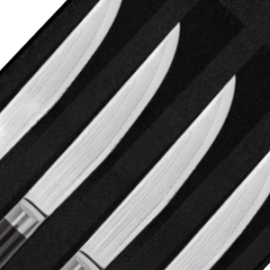 Juego de 4 cuchillos para carne de acero de Damasco, hojas afiladas para rebanar con mangos de madera Pakkawood negra, caja de regalo para cortar carne de res y cenas. - Product Image 3