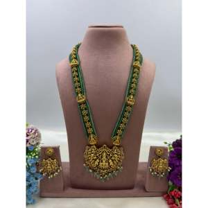 Indian Ethnic Artificial Jewellery-Prisha South Indian Gold Plated Bridal Long Necklace & Earring Set for Women - Product Image 1