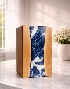Ocean Wave Wooden Urn for Ashes – Blue White Resin Cremation Urn Ocean Wave Resin Cremation Urn Handmade Ocean Wave Wooden Urn - Product Image 2