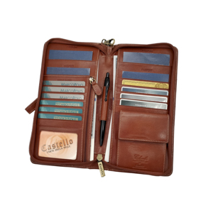 [Hot Pick] Castello Leather RFID Passport ID Case Wristlet Black Brown Boarding Pass <b>Wallet</b> Fashion Embossed Logo Zipper Closure - Product Image 5