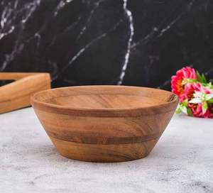 Bol de service en bois fait main, design antique, écologique et durable, pour dîner, salade et pâtes, pour la maison, provenant de l'Uttar Pradesh - Product Image 3