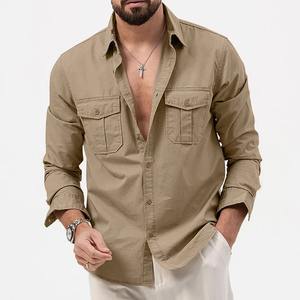 Premium <b>Men's</b> Casual Full Sleeve Khaki 100% Cotton twill <b>Shirt</b> Stylish Tailored Fit <b>with</b> front <b>pockets</b> Fashion Style - Product Image 1