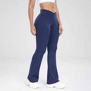 Pantalon de yoga évasé pour femme, taille élastique, coupe ajustée, style nude, décontracté, avec poche, vente en gros - Product Image 3