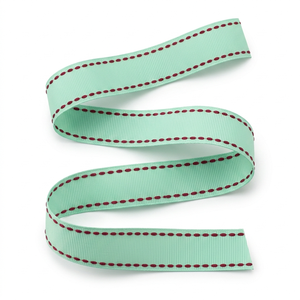 25mm Mint Green Red Edge Stitch Grosgrain <b>Ribbon</b> 100% Polyester OEM Factory Export Supply Nursery Decor Gift Tags Party Props - Product Image 2