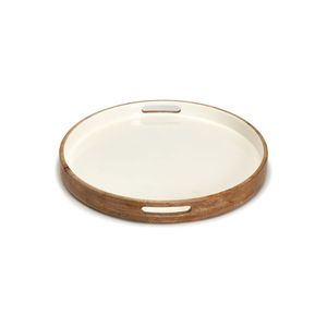 Plateau de service rond en bois d'acacia fait main avec poignée, grand plateau ottoman en bois pour table basse, nourriture, fruits, thé, décoration intérieure - Product Image 4
