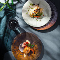 YAYU Nouveaux Assiettes à Salade et Plats de Brunch en Céramique Italienne Marron avec Logo Personnalisé pour Restaurants Occidentaux, Vaisselle de Table en Porcelaine pour Hôtels