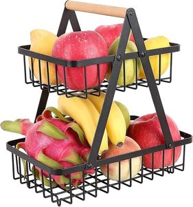 Panier de rangement à 2 niveaux, panier à fruits, étagère de rangement multifonctionnelle en métal pour comptoir de cuisine, bureau, organisateur de bureau, noir - Product Image 5