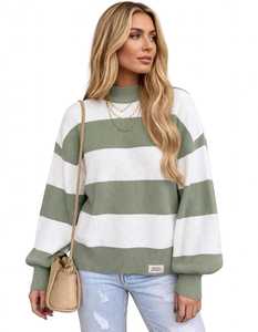Suéter de Punto a Rayas Verdes con Cuello Alto de Oneten Apparels - Product Image 1