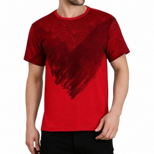 T-shirt décontracté pour homme, col rond, manches courtes, coupe classique, respirant, imprimé, tricoté en polyester 320g, rouge uni - Product Image 1