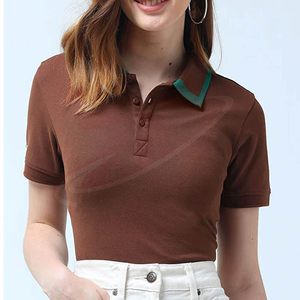 เสื้อโปโลสีน้ำตาล แขนสั้น สีพื้น ผ้าถัก 100% คอตตอน ปิเก้ สไตล์ลำลอง สำหรับผู้หญิง ขายส่งแบรนด์ - Product Image 4