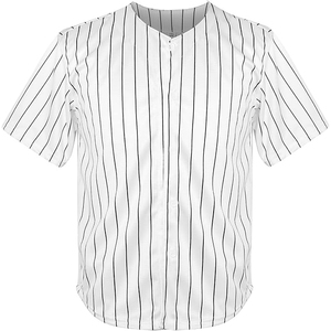 Classic White Pinstripe <b>Baseball</b> Jersey with Black Pinstripes Traditional Full Button Style Performance Apparel - Product Image 1
