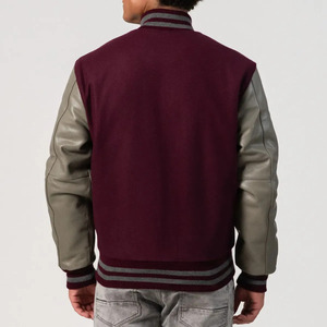 Blouson Bomber Varsity Personnalisé pour Homme en Laine et Cuir – Corps en Laine Premium, Manches en Cuir Véritable, Poignets Côtelés et Boutons Pression – Style Urbain - Product Image 3