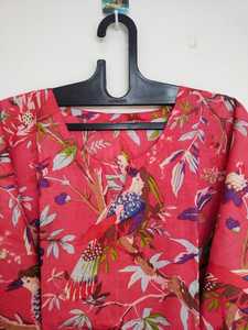 Vestido Kaftán de Algodón Boho con Estampado de Aves, Hecho a Mano, Maxi, para Playa, Ligero, para Verano - Product Image 3