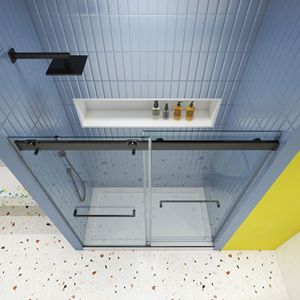 Porta doccia 6074 Bypass con sistema Soft Close 5/16 \ "vetro temperato e porta scorrevole con finitura nera opacizzato - Product Image 4