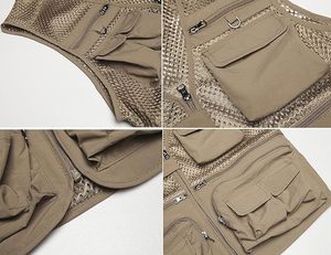 Gilet de pêche multi-poches vert olive pour homme, respirant, fermeture éclair, gilet utilitaire d'extérieur pour adultes - Product Image 3