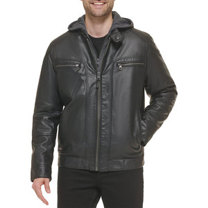 Veste Moto Homme PRIMEFIELD ENTERPRISES en Cuir PU Noir Écologique Coupe Ample Fermeture Éclair Coupe Classique Couleur Unie Décontractée - Product Image 1