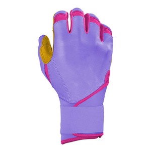 Guantes de Bateo de Cuero Morado con Ribete Rosa, Acolchados, Unisex, para Adultos, de Entrenamiento - Product Image 3