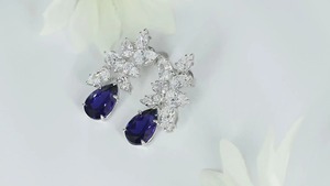 Luxury Women's Drop <b>Earrings</b> With Teardrop Sapphire And Pear Cut <b>Diamonds</b> Claw Setting 925 Silver Rhodium Plated Wedding Jewelry - Product Image 2
