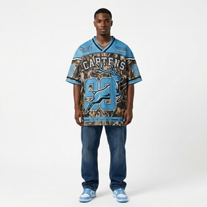 T-shirt en maille pour homme, coupe ample et courte, style football, sublimation rétro, camouflage, streetwear, maillot de foot - Product Image 1