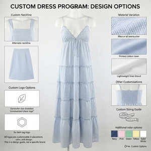 Robe longue décontractée en coton tricoté bleu clair à rayures, bretelles spaghetti, taille élastique, style bohème, respirante pour l'été - Product Image 4