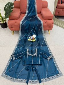 Sari en soie JMC brodé par des artisans, avec un élégant chemisier orné de sequins – Idéal pour les mariages et les soirées - Product Image 6