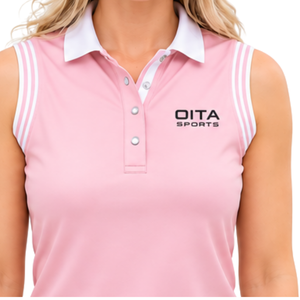Polo sans manches rose clair pour femme, coupe ajustée, col patchwork, pour l'équitation et l'entraînement, personnalisable, vente en gros - Product Image 3