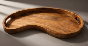 Planche de service artisanale en bois de manguier en forme de rein, plateau décoratif asymétrique moderne avec finition teintée lisse et poignées - Product Image 2