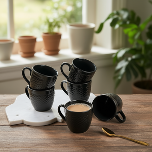 <b>Set</b> of <b>6</b> Hammered Black Ceramic Tea Cups - Product Image 3