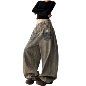 กางเกงวอร์มแฟชั่นทรงคาร์โก้ขายดีสำหรับผู้หญิง สไตล์สปอร์ตวินเทจ  โลโก้แบบกำหนดเอง สีพื้น - Product Image 3