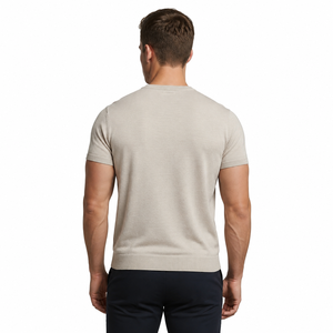 Camiseta de Punto de Lujo para Hombre, Corte Ajustado, Manga Corta, Mezcla de Algodón y Seda, Cuello Redondo, Suéter Informal de Verano, Camiseta con Logotipo Personalizado - Product Image 3