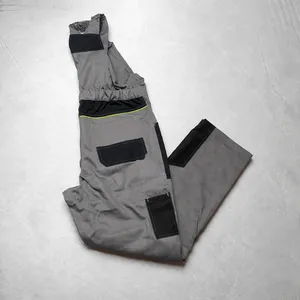 Unisex High Visibility Grey Bib Overalls with Black Panels Yellow Piping Cargo Pockets <b>Knee</b> <b>Pad</b> Pockets <b>Work</b> Dungarees - Product Image 6