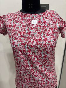 Camiseta de Verano de Algodón Casual con Estampado Floral Rosa, Cuello Redondo, Manga Corta con Volantes, Suave, para Uso Diario, Ropa de Mujer, Exportador Mayorista - Product Image 4