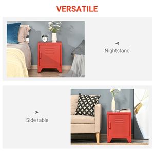 Mobiletto da Soggiorno in Stile Industriale con Ripiano Regolabile e Armadietto Laterale con Sportello, Colore Rosso - per Home Bar - Product Image 5
