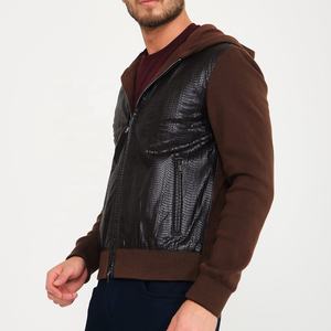 Veste en cuir marron gaufré python Nouvelle veste à capuche en polaire pour hommes - Product Image 3