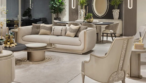 Modern Italian Solid Teak Wood <b>Sofa</b> Set Luxury Fabric 3 Seater Couches Accent Armchairs Central Coffee <b>Table</b> Living Room - Product Image 2