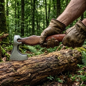 A&M ENTERPRISES Hacha Vikinga Hecha a Mano con Cabeza de Acero Grabada con Runas, Mango de Madera y Empuñadura de Cuero Marrón Trenzado - Product Image 3