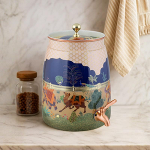 9L Decorative Metal Water Dispenser with <b>Tap</b>, Vintage Floral Beverage Container, Printed Drink Storage <b>Jar</b> for Home - Product Image 1