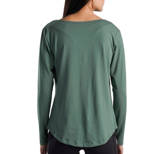 Custom Women Long Sleeve T Shirt <b>Round</b> Neck Loose Fit Casual Gym Wear Breathable Soft Cotton Fitness Yoga Plain Green T Shirt - Product Image 4