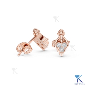 Lab Grown Diamond Vintage Shield <b>Stud</b> Earrings 14K 18K Solid Gold 3 Stone Cluster Women's Jewelry Wedding Party Bridal - Product Image 5