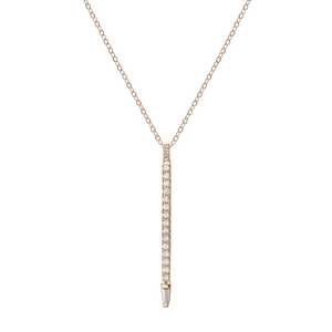 Round Baguette Lab Grown Diamonds Pendant <b>Necklace</b> Pave Set Vertical 14K Gold 925 <b>Silver</b> 30 Inch Long Bar Drop Chains Wholesale - Product Image 1