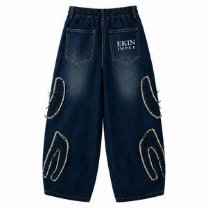 Jeans de Mezclilla Rectos para Hombre, con Logotipo Personalizado, Ecológicos, 100% Algodón, Cintura Media, Borde Crudo, Color Azul Oscuro Lavado - Product Image 2