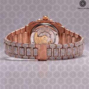 Charm_Jewells Luxury Women's Diamond Encrusted Stainless Steel Analog Quartz <b>Watch</b> With Sapphire Crystal Round Dial 40mm - Product Image 3