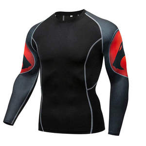 Men's Short Sleeve Anti-UV Rash Guard Sublimation Printed <b>Black</b> Red Quick Dry <b>Compression</b> <b>Shirt</b> MMA BJJ Workout Top - Product Image 4