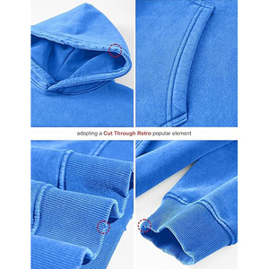 Sweat-shirt à capuche oversize pour homme, bleu uni, en coton French Terry, décontracté, avec poche, pour l'automne - Product Image 3