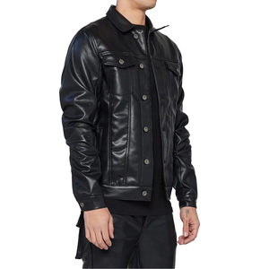 Veste en cuir véritable pour homme, automne-hiver, à carreaux, fermeture éclair sur le devant, coupe-vent, écologique, manches longues, streetwear - Product Image 6