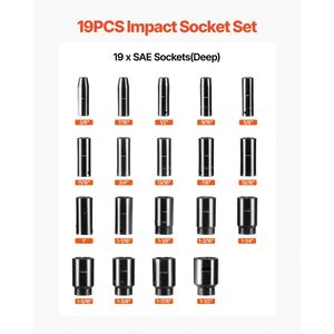Set di chiavi a bussola a impatto da 19 pezzi con attacco da 1/2 e 3/8 di pollice, bussole profonde a 6 punte da 18 mm per progetti automobilistici e fai-da-te - Product Image 3